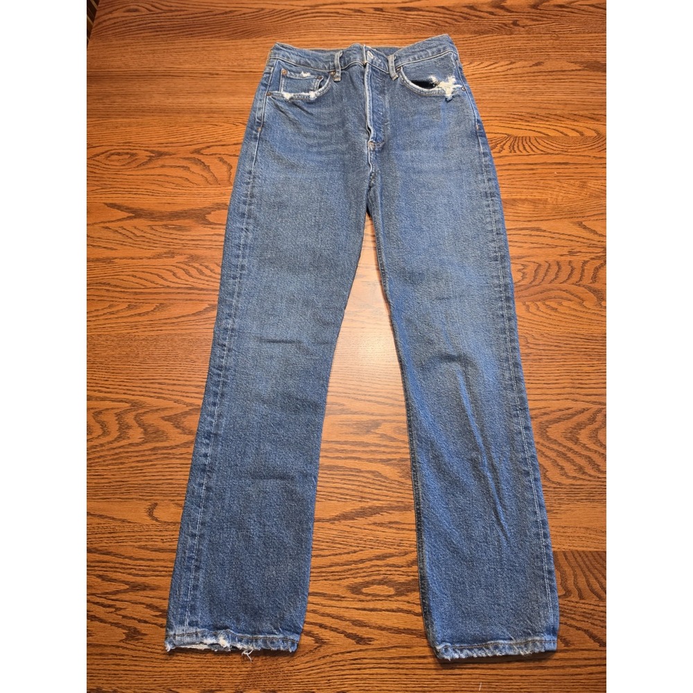 Agolde Riley Jeans Womens Size 26 High Rise Straight Button Fly Raw Hem